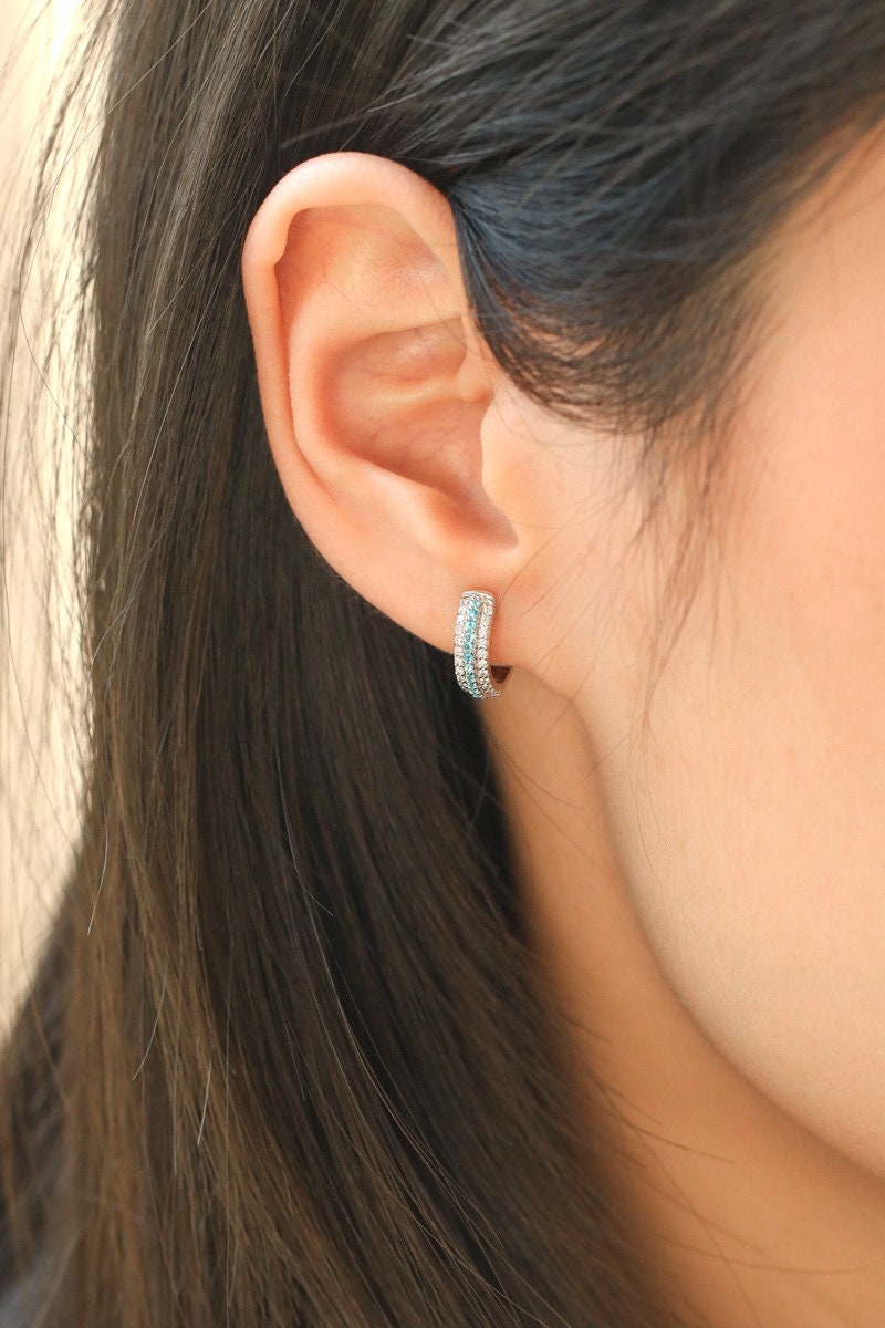 Paraiba Tourmaline with Full Diamond Pave Earrings in 18K White Gold