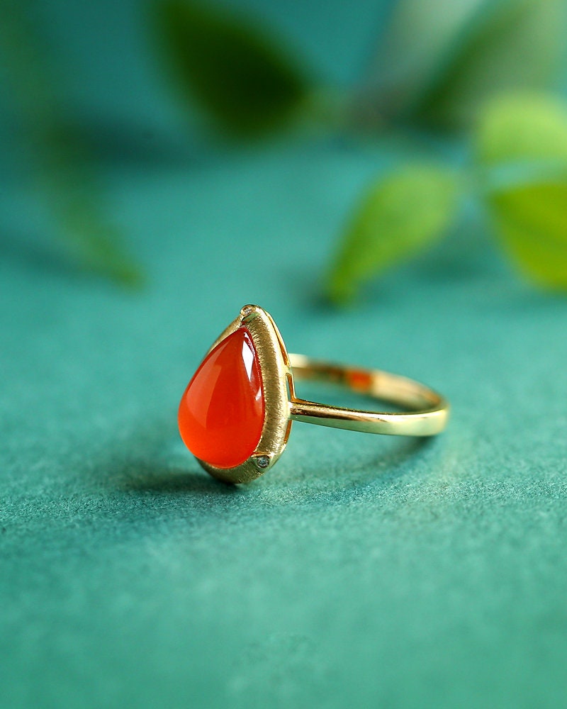 Southern Red Agate Maitreya Ring in 18K Yellow Gold