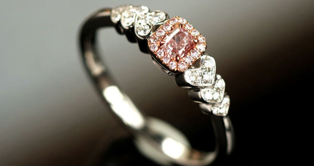 Pink Diamond Cushion Cut Ring - 18K White Gold