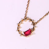 Pink Red Spinel with Diamond Necklace - 18K Yellow Gold