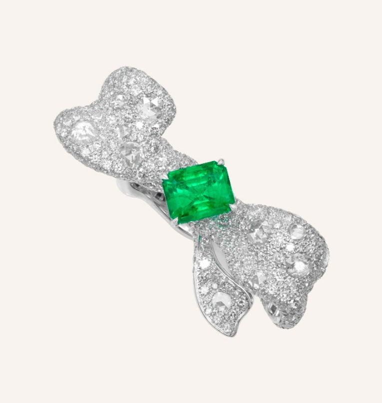 Superior Emerald Full Diamond Pave Platinum 950 Ring