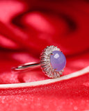 Purple Violet Jade Cabochon 18K White Gold Ring with Diamond Pave