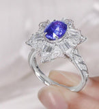 2.3ct Cornflower Blue Sapphire Platinum 950 Art Deco Ring with Trilliant Diamonds