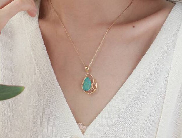 Blue Opal Diamond Mermaid Pendant - 18K Yellow Gold