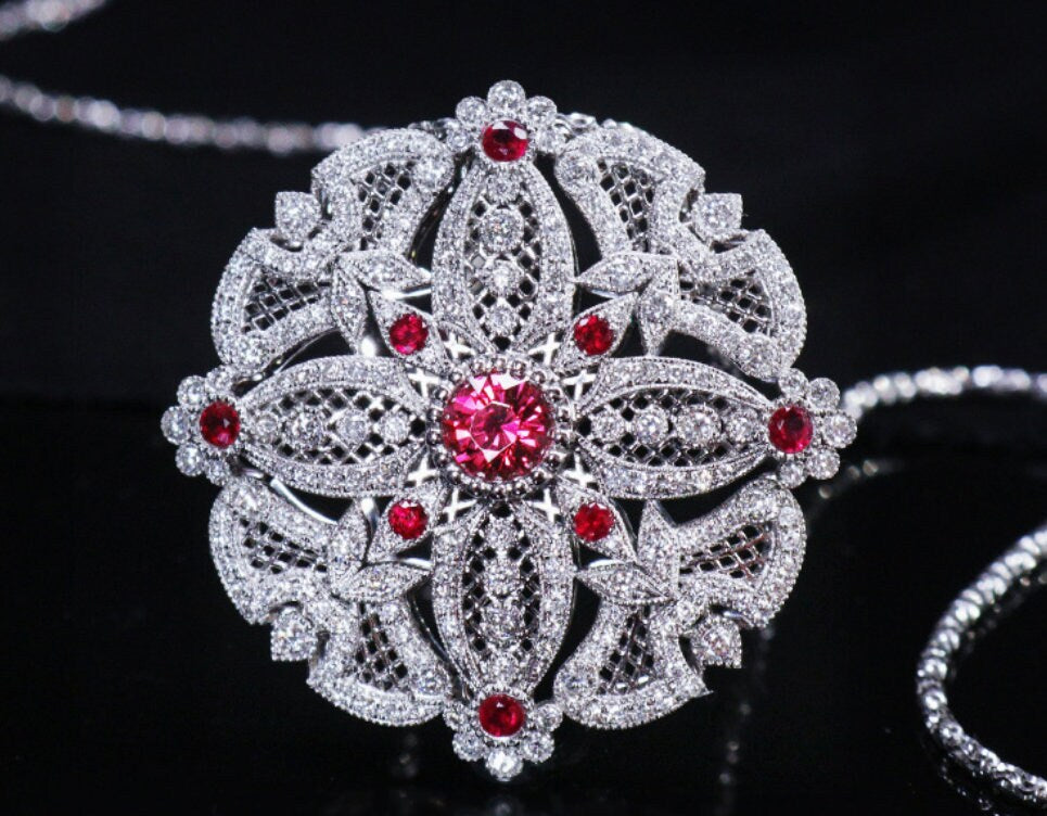 1.01ct Ruby Diamonds Pendant Ring in 18K White Gold