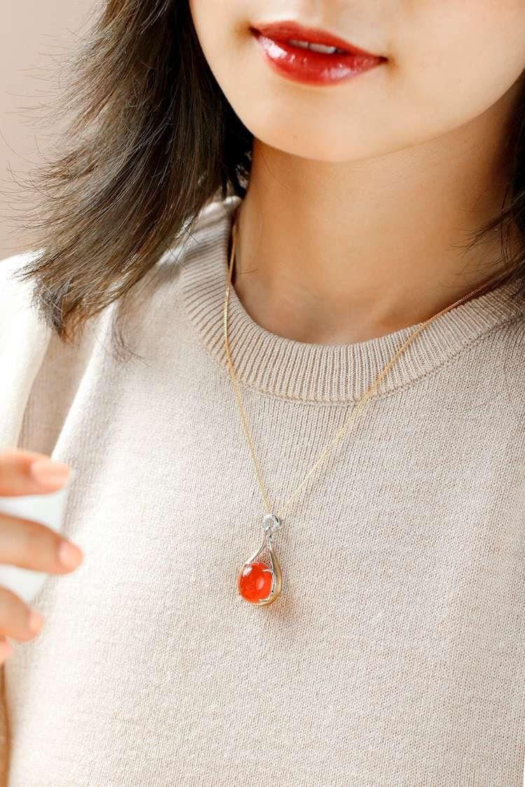 Southern Red Agate Diamond Necklace - 18K Yellow Gold