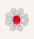 Flower Shape Diamonds & Jedi Spinel Platinum 950 Ring