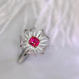 Flower Design Red Spinel 18k Gold Ring with Diamond