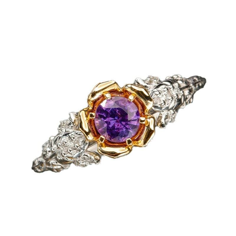 Bezel Set Purple Sapphire Platinum 950 Engraved Ring