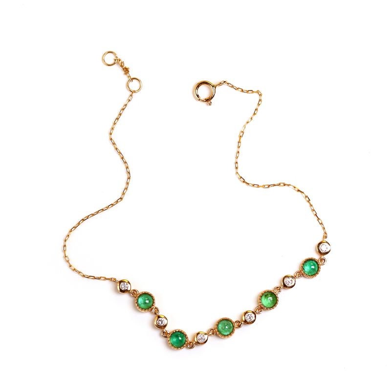 Emerald Cabochon Cut & Diamond Bracelet in 18K Gold