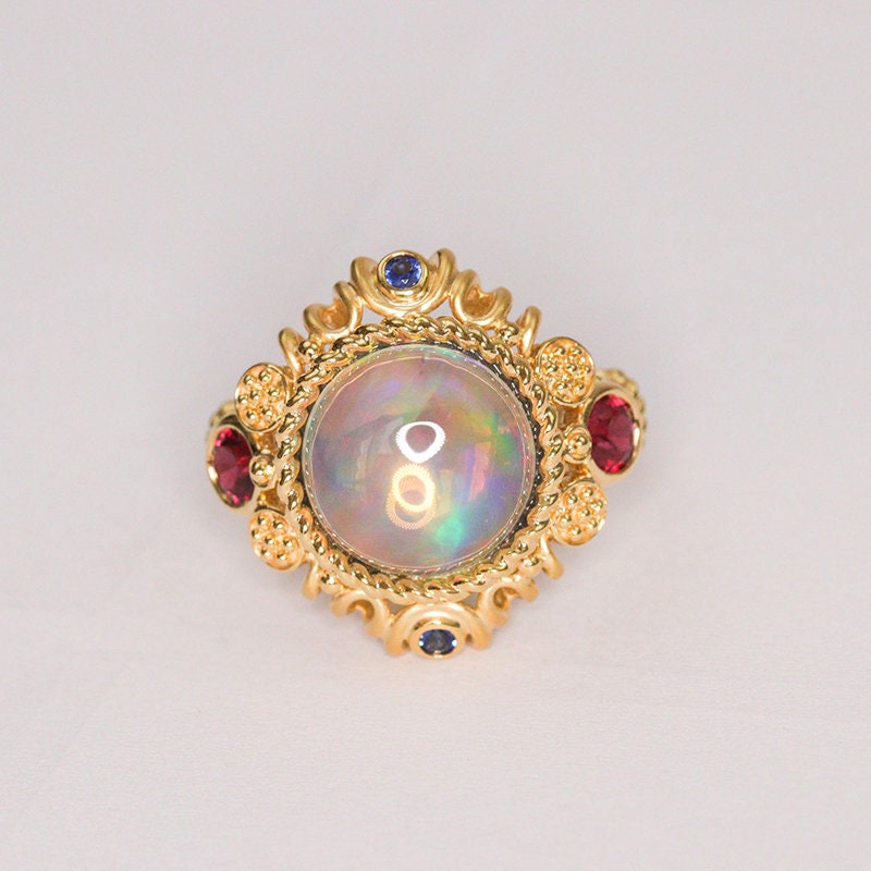 Opal Ruby 18K Gold Vintage Ring with Sapphire