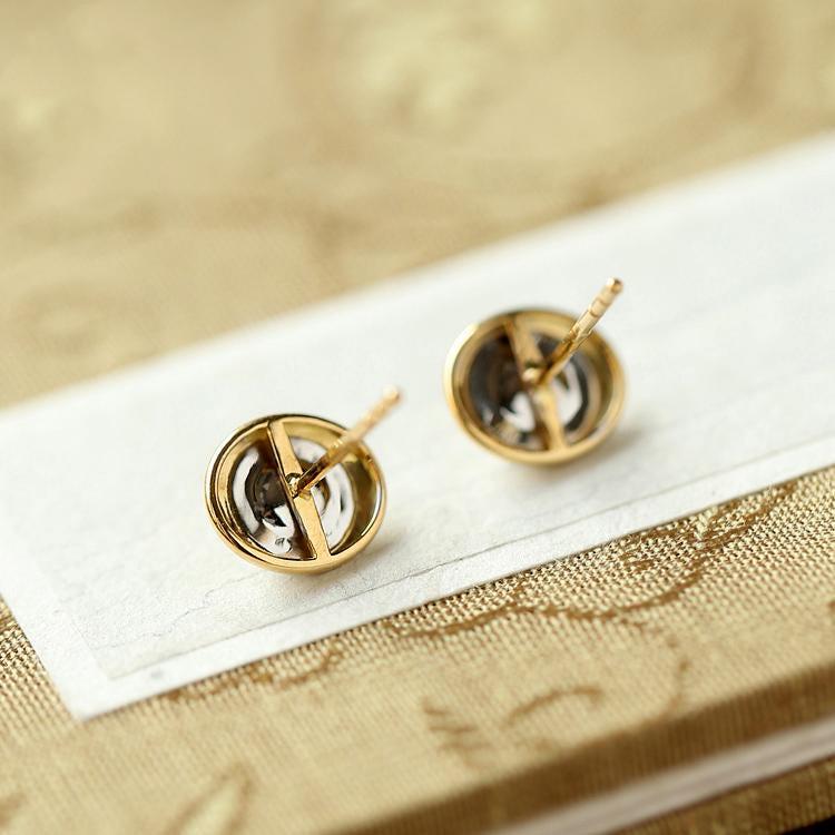White Jade & Diamond Stud Earrings with Brush Finish in 18K Gold
