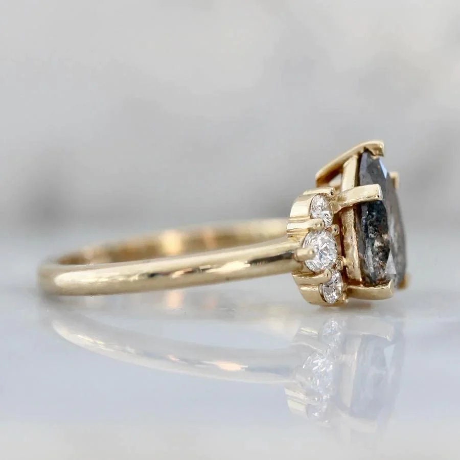1.55ct Pear Cut Salt & Pepper Diamond Ring - 18K Yellow Gold