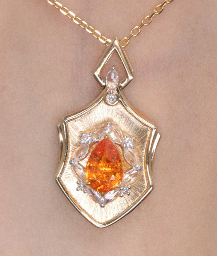 Matte Finished Spessartite Garnet Necklace in 18K Yellow Gold Necklace