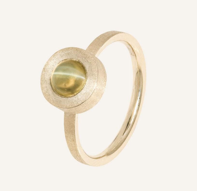 2 Style + Chrysoberyl Cat's Eye 18K Brush Finish Ring