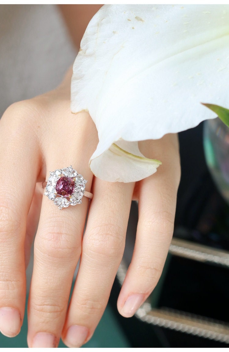 1ct Pinkish Spinel & White Sapphire Engagement Ring - 18K White Gold