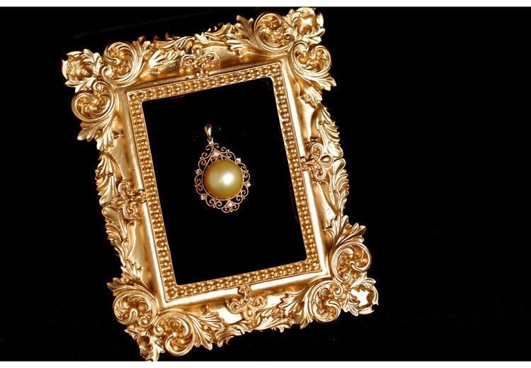 Granulation Design Vintage Necklace with 12mm Deep Golden South Sea Pearl in 18K Gold