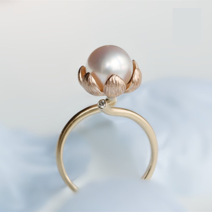 Premium Japan Akoya Pearl Cuff Ring - 18K Yellow Gold