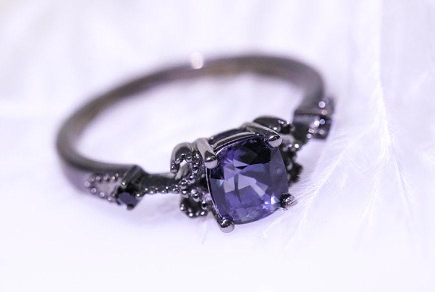 1ct Blue Spinel 18K Black Gold Ring