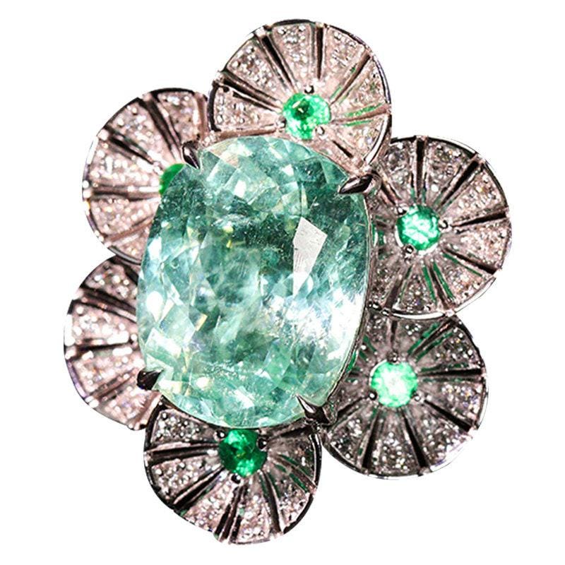 4.36ct Paraiba Oval Cut & Full Diamond Pave Ring in 18K White Gold