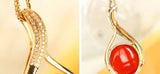Huge Southern Red Agate Diamond Necklace - 18K Yellow Gold