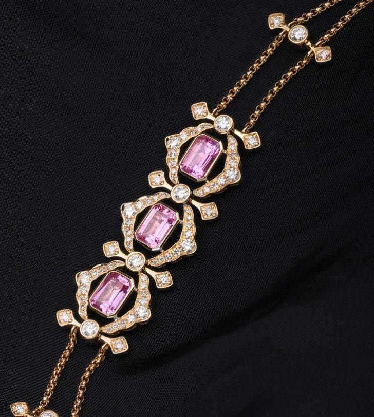 2ct Pink Sapphire & Diamonds Bracelets in 18K Yellow Gold