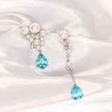 Paraiba Tourmaline  Pearl Earrings - 18K White Gold Fine Jewelry Gift
