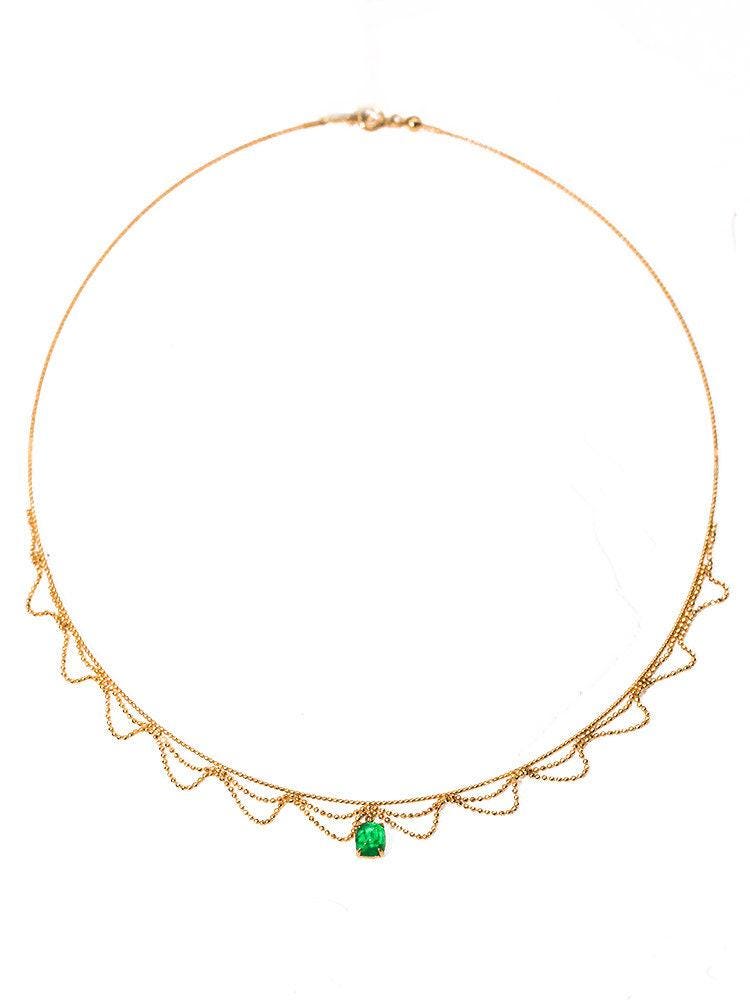 Emerald & Diamond 18K Gold Lace Necklace