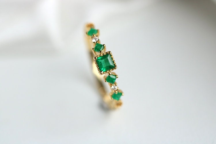 Five Square Cut Emerald Stackable Ring in 18K Yellow Gold