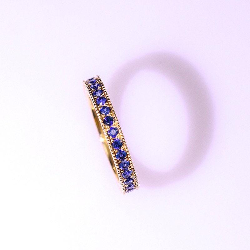 Blue Sapphire Channel Set 18K Yellow Gold Band Ring
