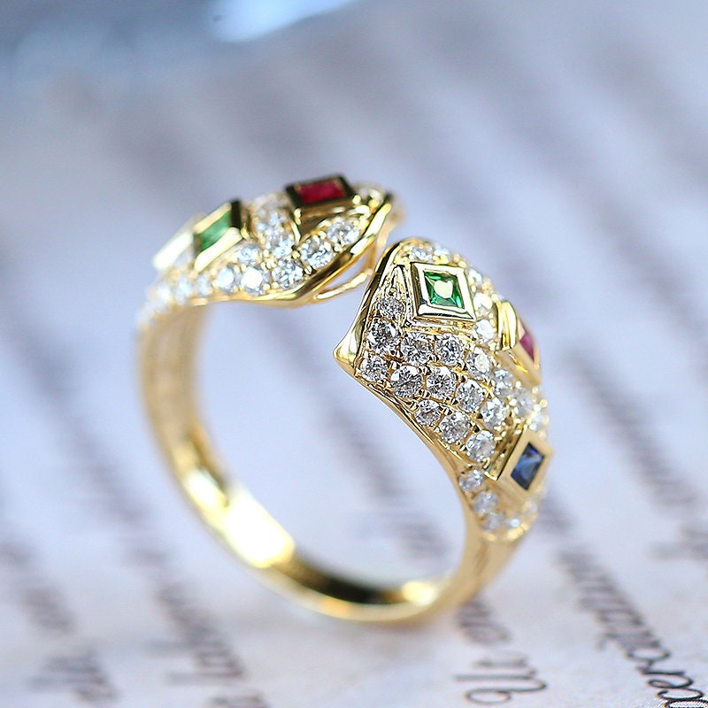 Cluster Design Tsavorite & Sapphire Ring - 18K Yellow Ring