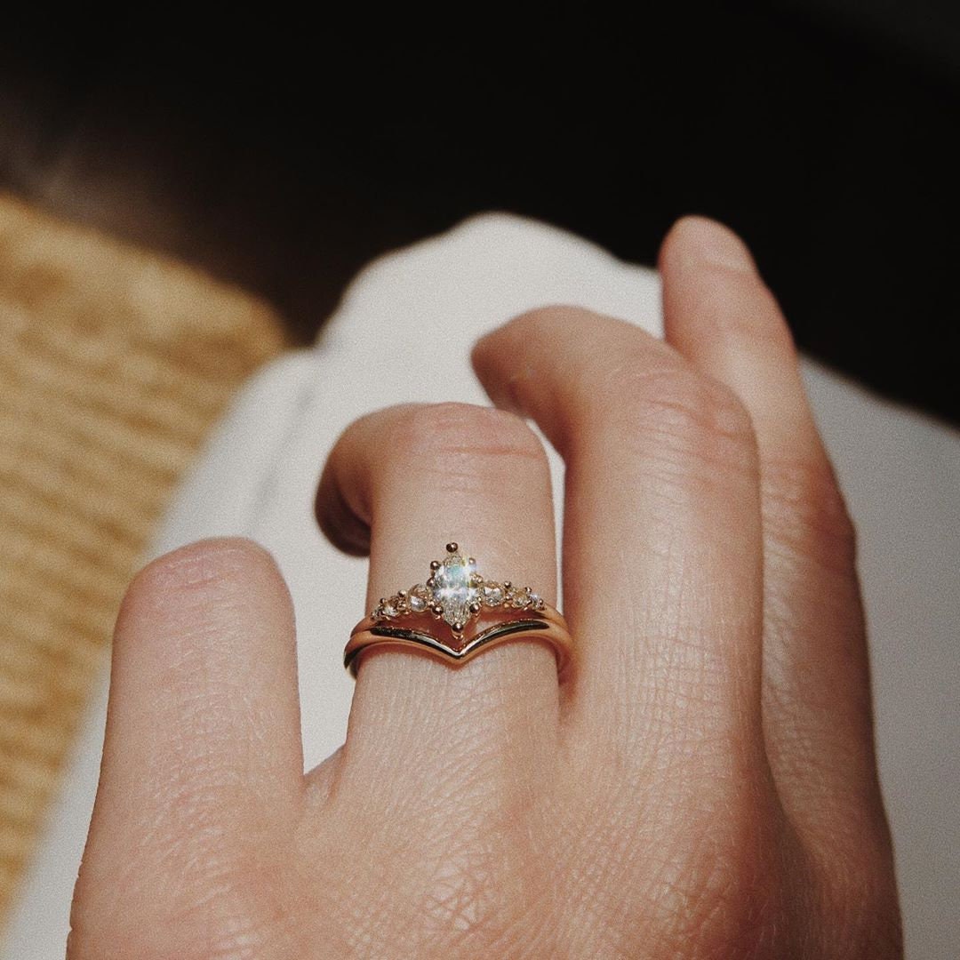 Marquise Cut Diamond Stackable Ring in 18K Yellow Gold