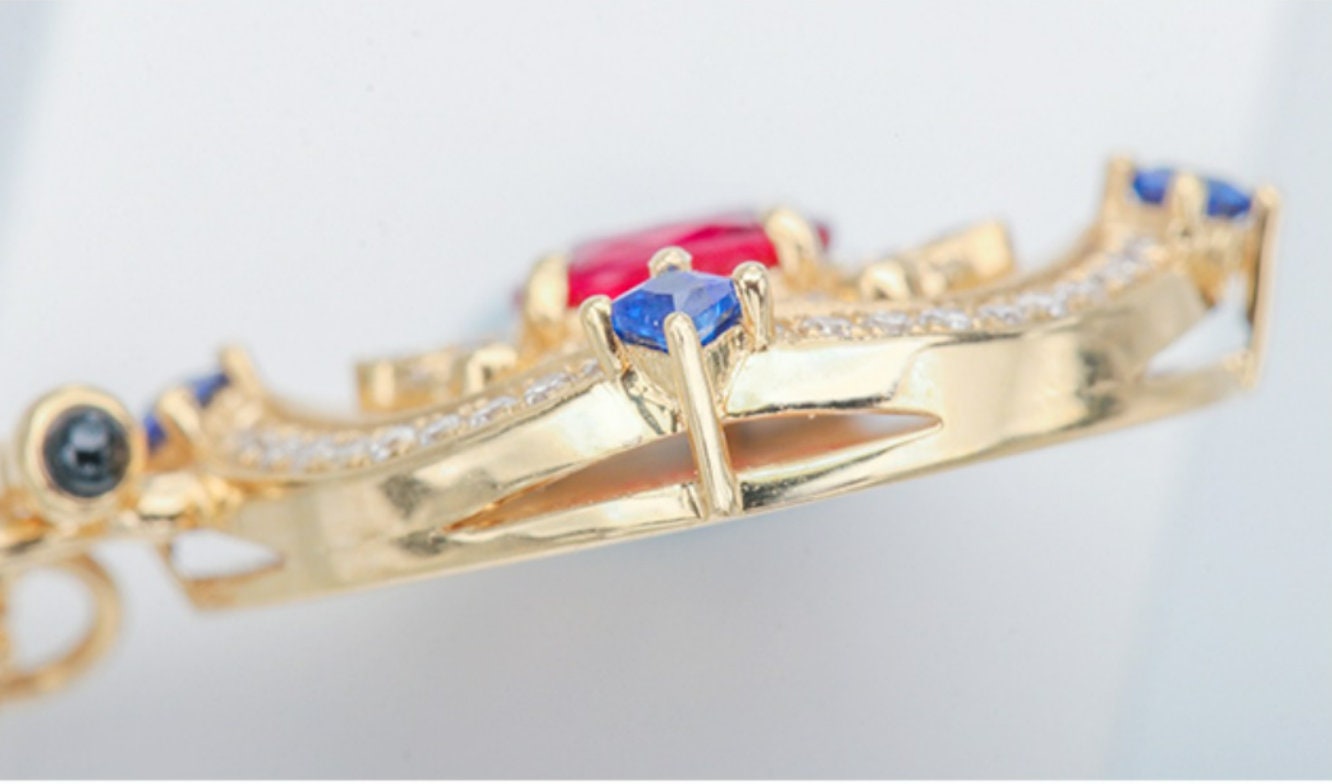 Royal Blue Sapphire Emerald 18K Gold Coin Necklace