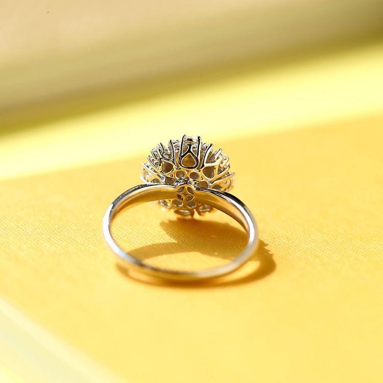 Art Deco Green Jade and Full Diamond Pave Ring in 18K White Gold