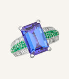 Tanzanite Sapphire Art Deco Ring - PT950 Cluster Diamond