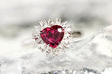 Pink Red Spinel Heart Ring with White Sapphire - 18K Gold