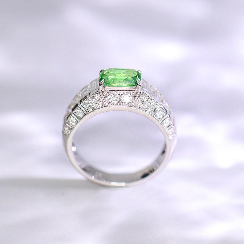 1.27ct Tsavorite Cushion Full Diamond Pave Engagement Ring in 18K Gold