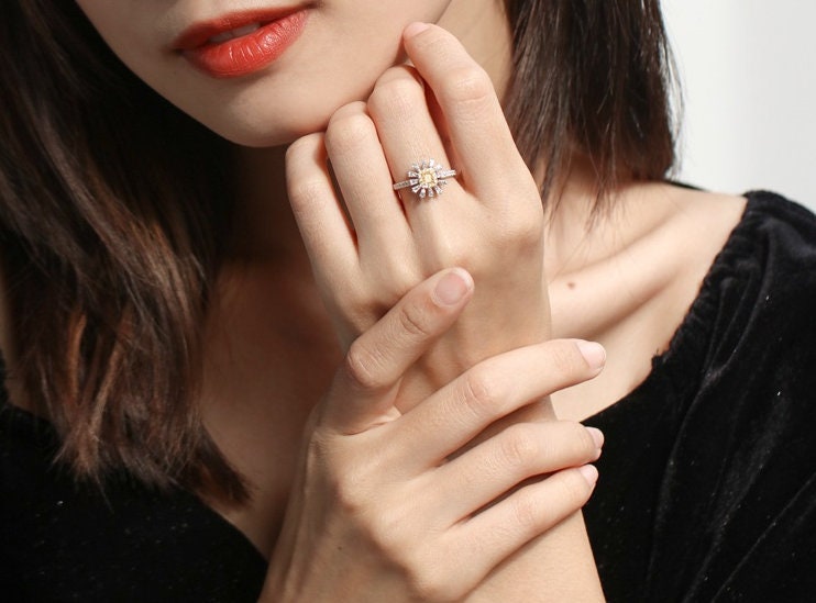 Fancy Yellow Diamonds Cushion Ring in 18K Yellow Gold