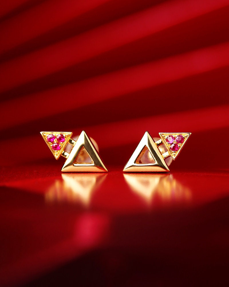 Ruby 18K White Gold Triangle Earrings