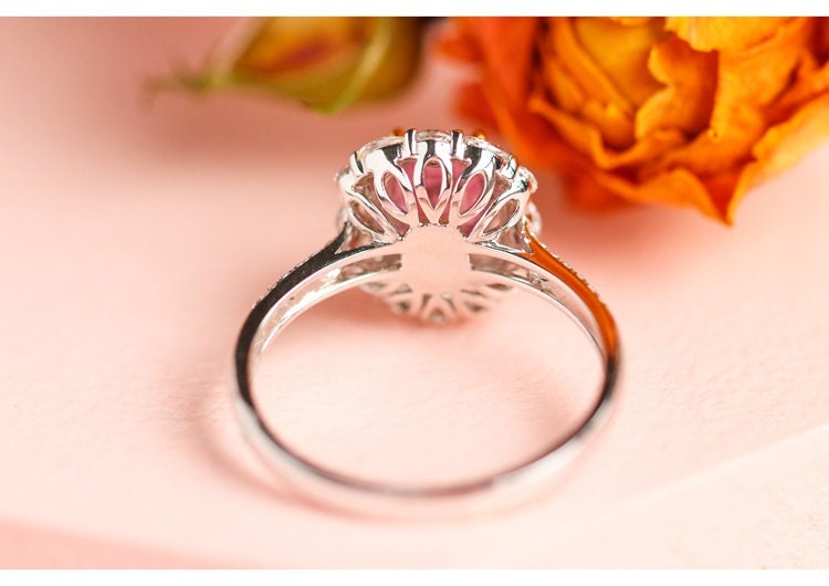 1.15ct Pinkish Spinel Cushion & Diamond Ring - 18K White Gold