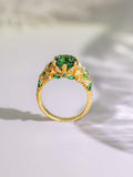 2.46ct Green Tourmaline Engraved 18K Gold Ring with Diamond
