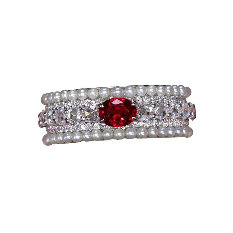 Chaneel Set Diamonds with Ruby Ring in Platinum 950