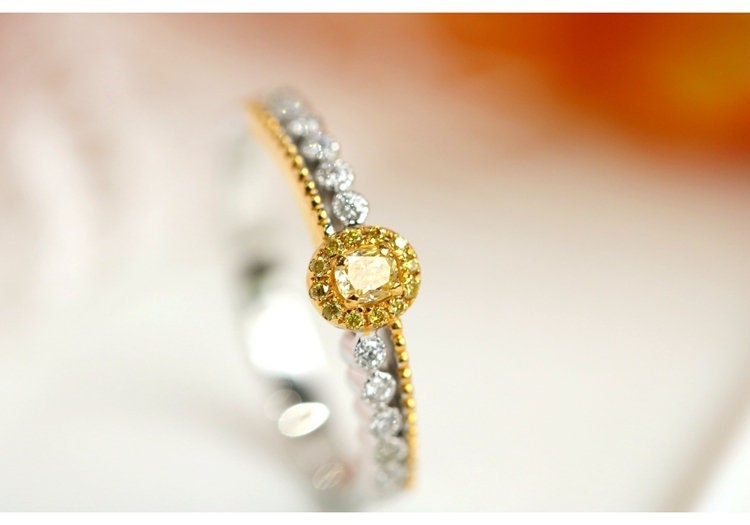 Fancy Yellow Diamonds Ring in 18K Two Tone Gold