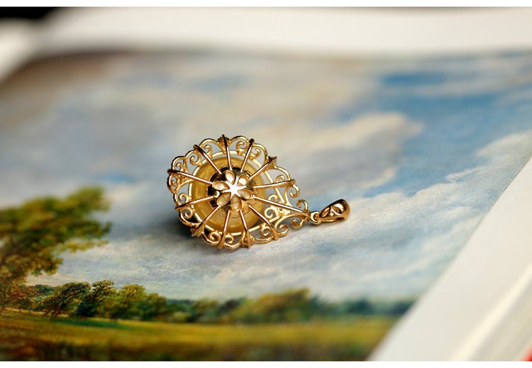 Granulation Design Vintage Necklace with 12mm Deep Golden South Sea Pearl in 18K Gold