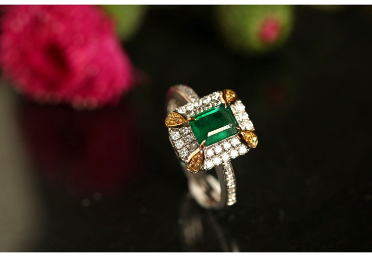 1.02ct Emerald Diamond Statement Ring in 18K White Gold