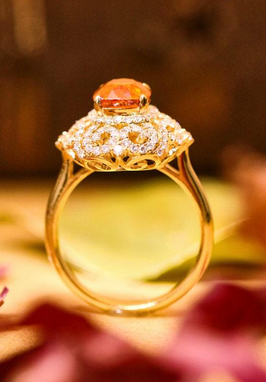 2.13ct Fanta Garnet Diamonds Ring - 18K Yellow Gold