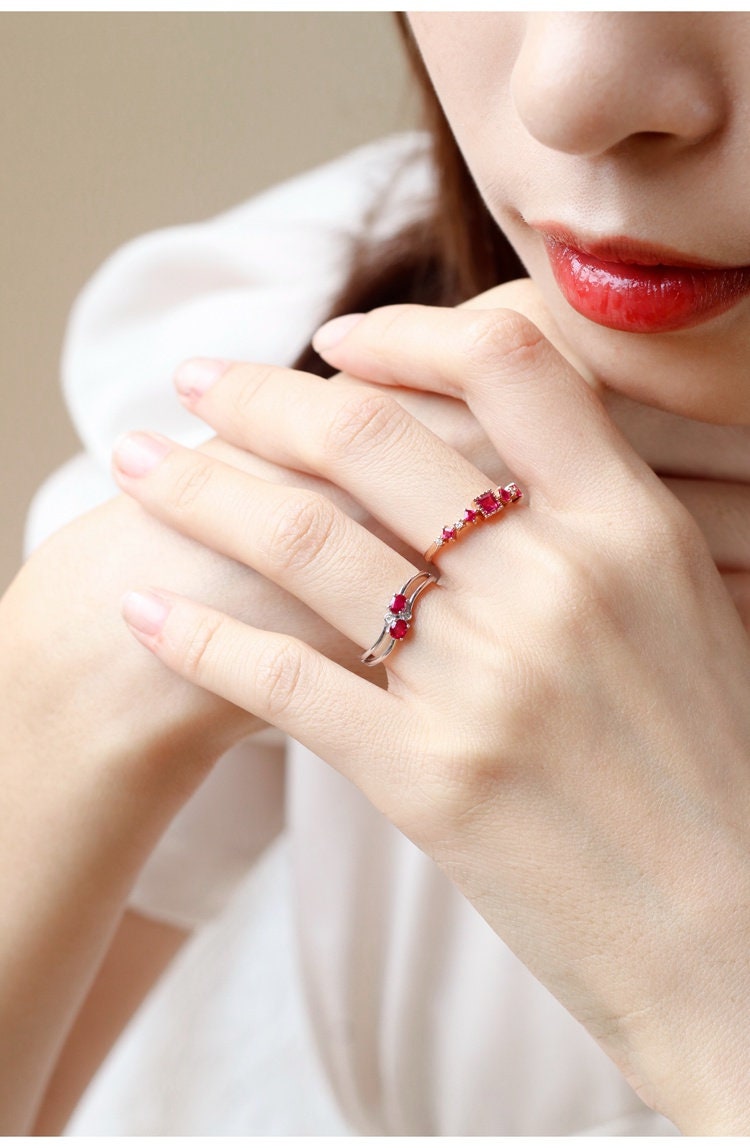 Open Ring with Two Rubies in 18K Yellow Gold