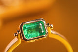 Emerald & White Diamond Horizontal Stone Flip Ring in 18K Yellow Gold