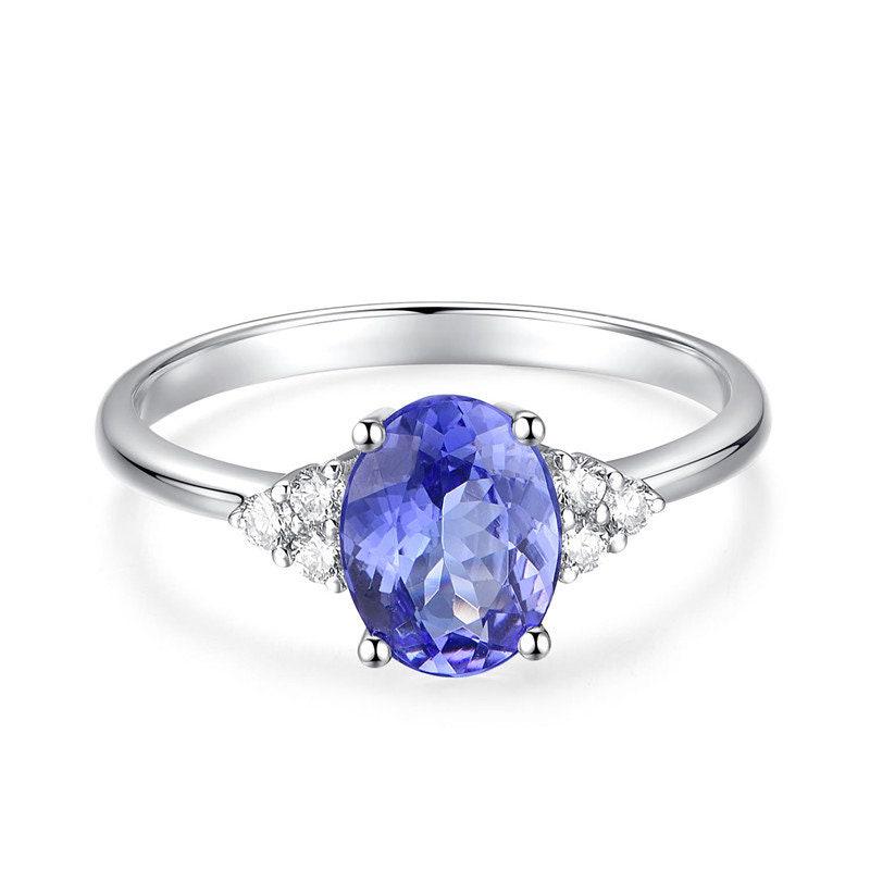 1.5ct Oval Blue Tanzanite & Diamonds Wedding Ring - 18K White Gold