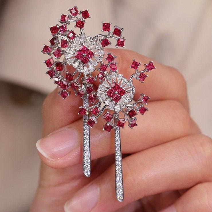 Dandelion Design Jedi Spinel Square Brooch - 18K White Gold